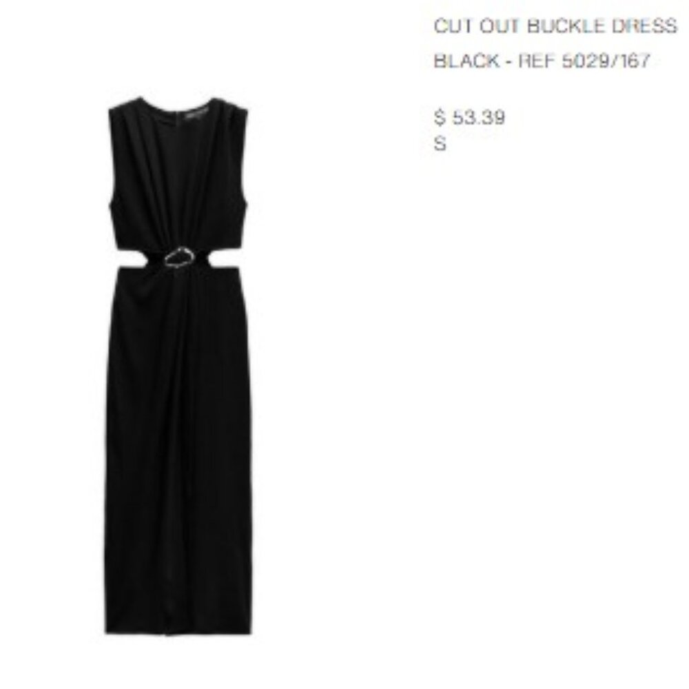 Zara cutout black maxi dress with slit and gold buckle detail